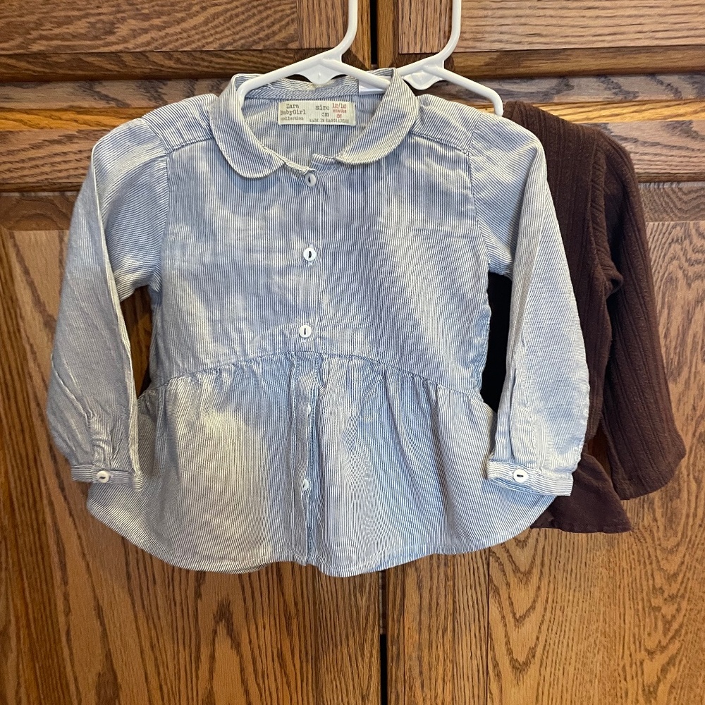 Zara Brown and White with blue Kids peplum  Shirt Set
